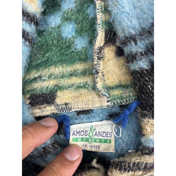 Vintage Amos & Andes Sweater Mens Large Alpaca Llama Pattern Hooded Wool 90s - Picture 2 of 10